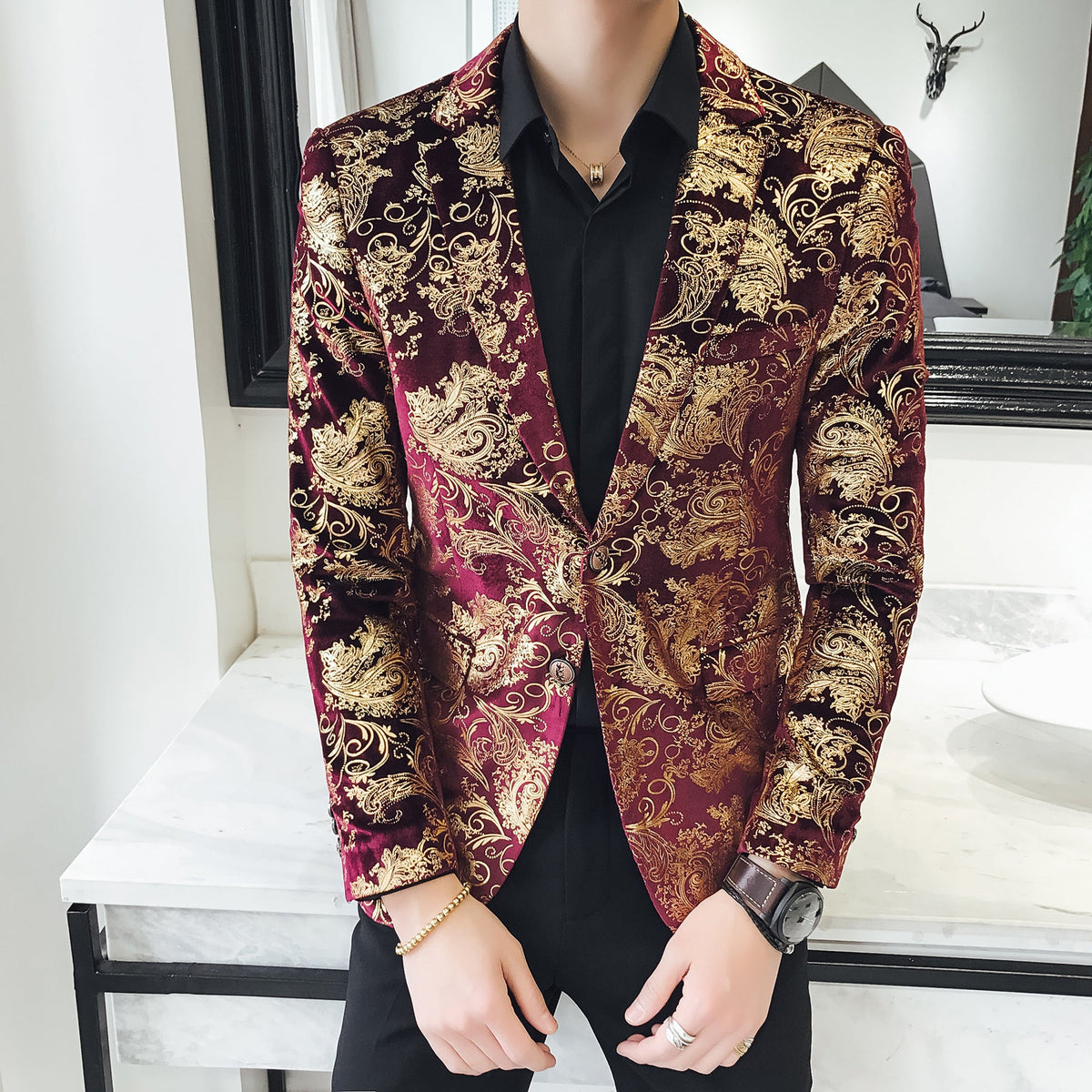 Colorblock Plus Size Suit Men's Silky Blazer Youth Jacket