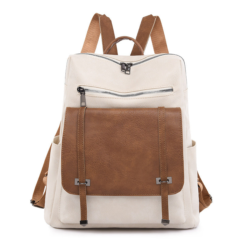 Women's Retro Contrast Color PU Backpack