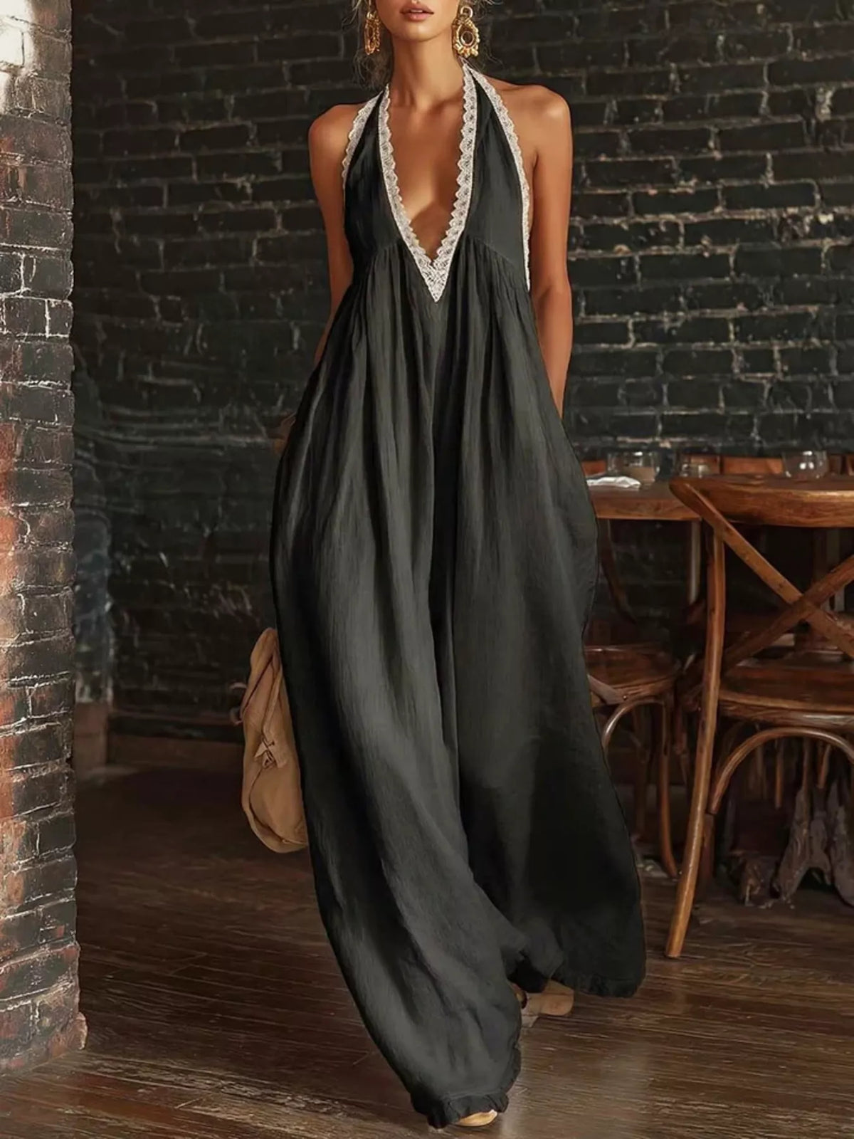 Full Size Lace Trim Wide-Leg Jumpsuit Plus Size