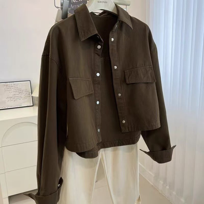 Turn Down Collar Loose Fit Jacket Top For Women