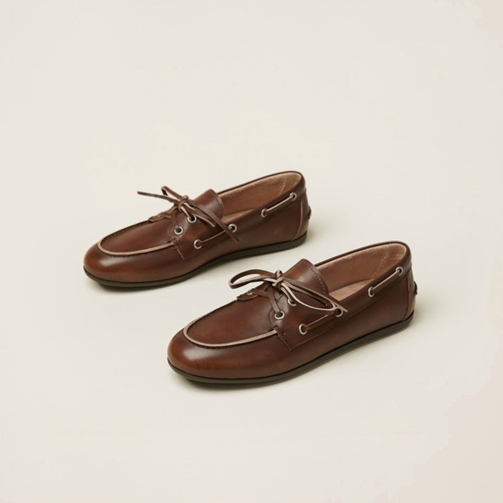 Two Tone Flat Laced Loafers Small Size Leather Shoes