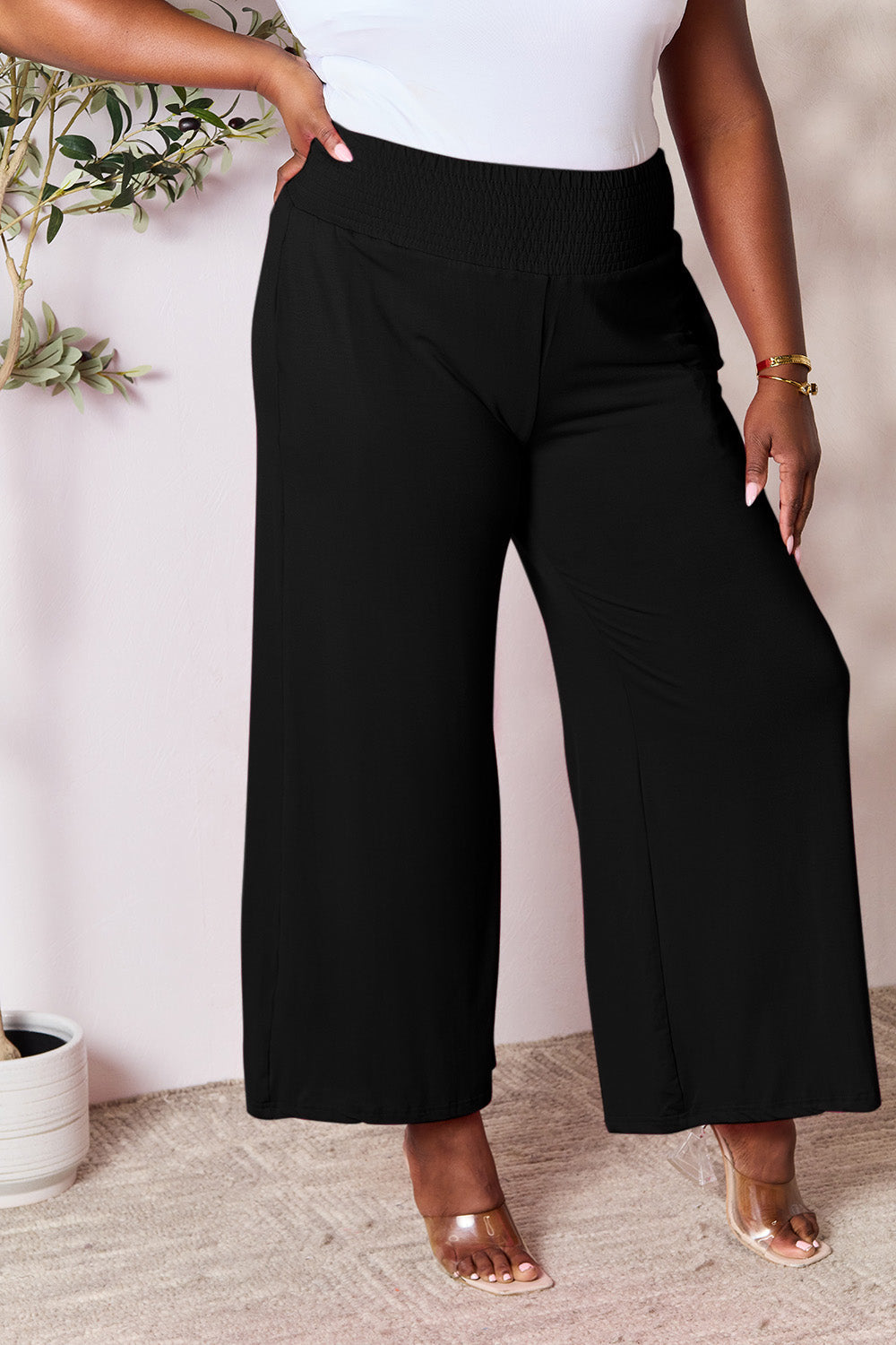 Pantalón ancho de talle alto fruncido de cuerpo entero Double Take