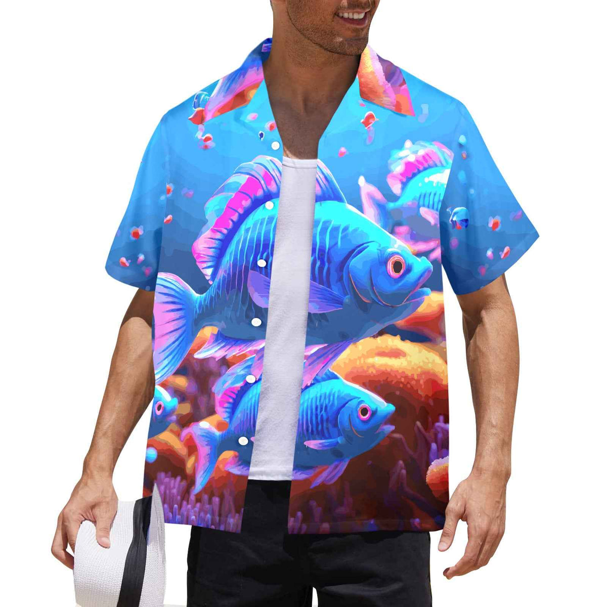 Blue Fish Men's All Over Print Hawaiian Shirt (Model T58)