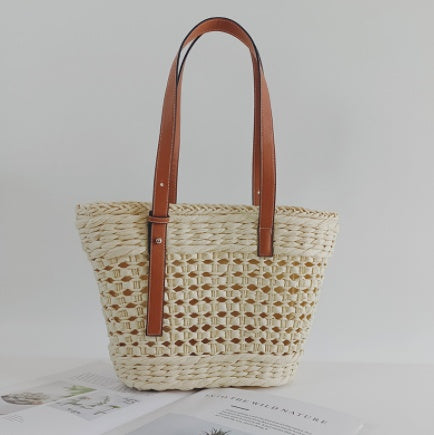 Women's Hollow Handmade Zipper Woven Travel Bag