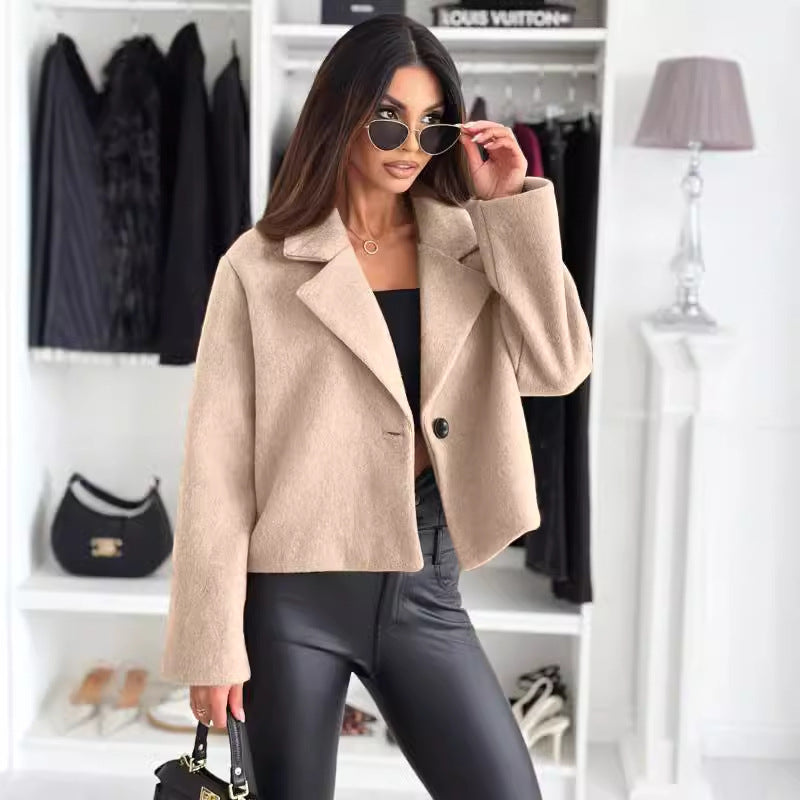 Fall Winter Fashion Suit Collar Solid Color Wool Small Coat Women's Clothing