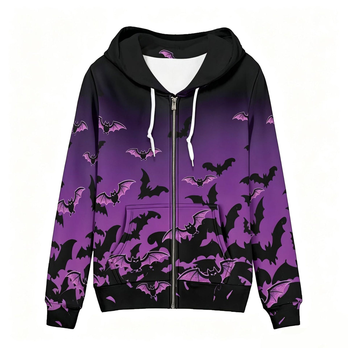 Western-style Halloween Printed Zip-up Hooded Sweatshirt For Women, Featuring A Dark, Sweet And Cool Style, Loose And Casual Long-sleeved Hoodie