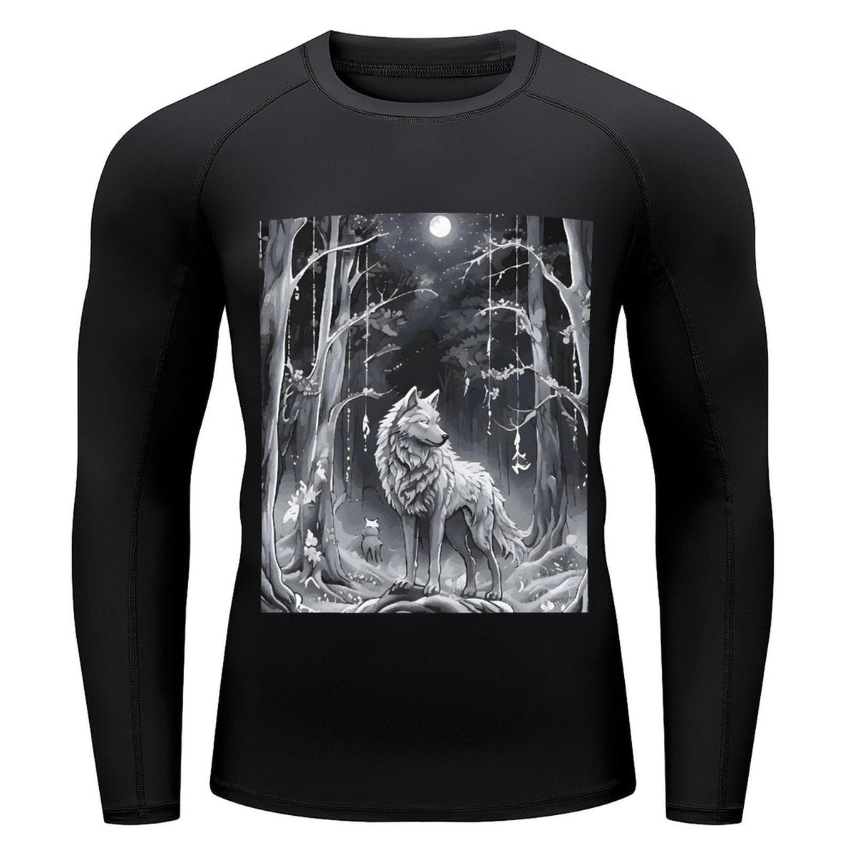 Ethereal Wolf in the Moonlight Men's Long-Sleeve Surfing Top (Front Printing)