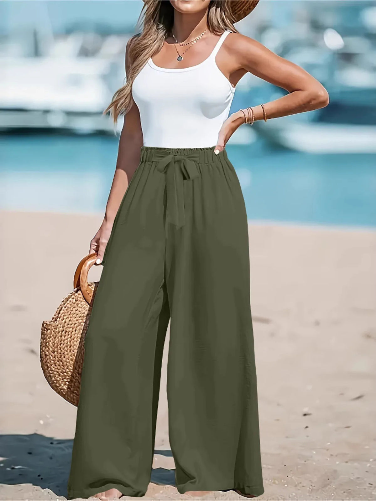 Full Size Drawstring Waist Wide Leg Pants Plus Size