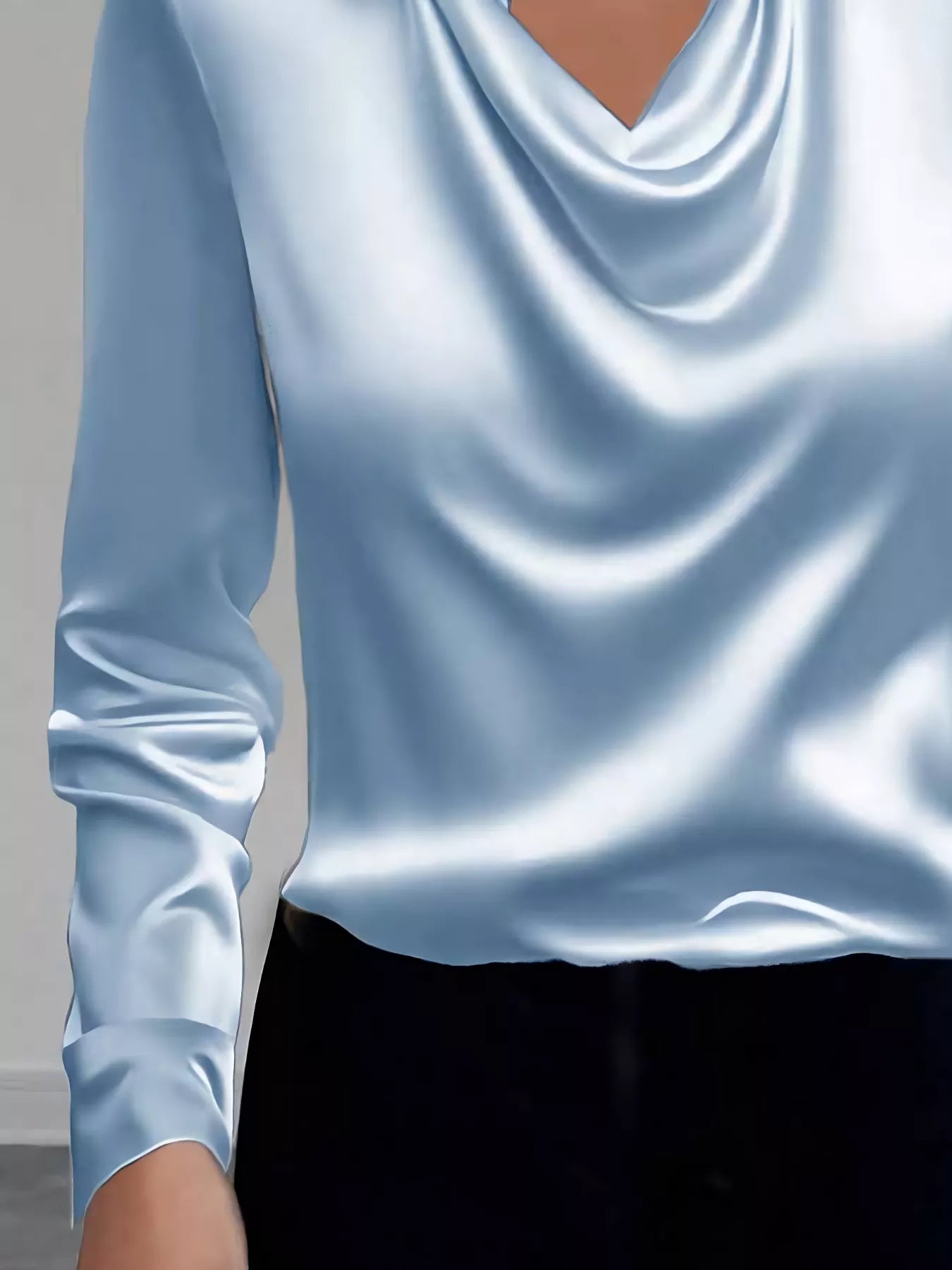 Satin Collared Neck Long Sleeve Blouse See size chart under “more details”
