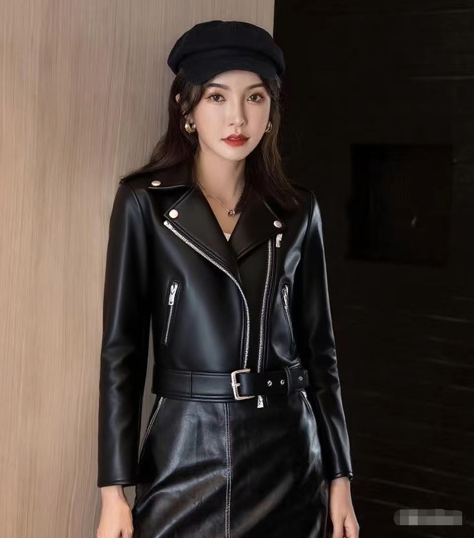 Women's Fashionable Leather Jacket Slim-Fit Coat