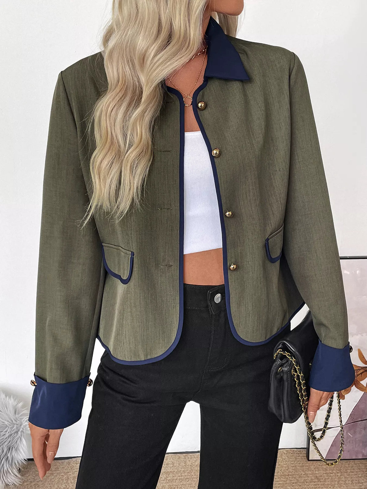 Contrast Trim Button-Up Jacket