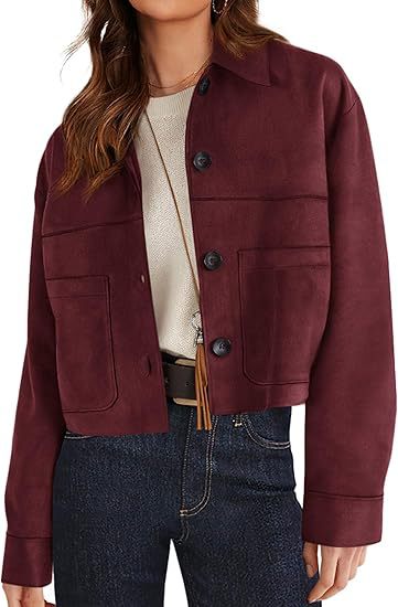 Women's Faux Suede Short Jacket Lightweight Casual Winter Autumn Outerwear Clothing