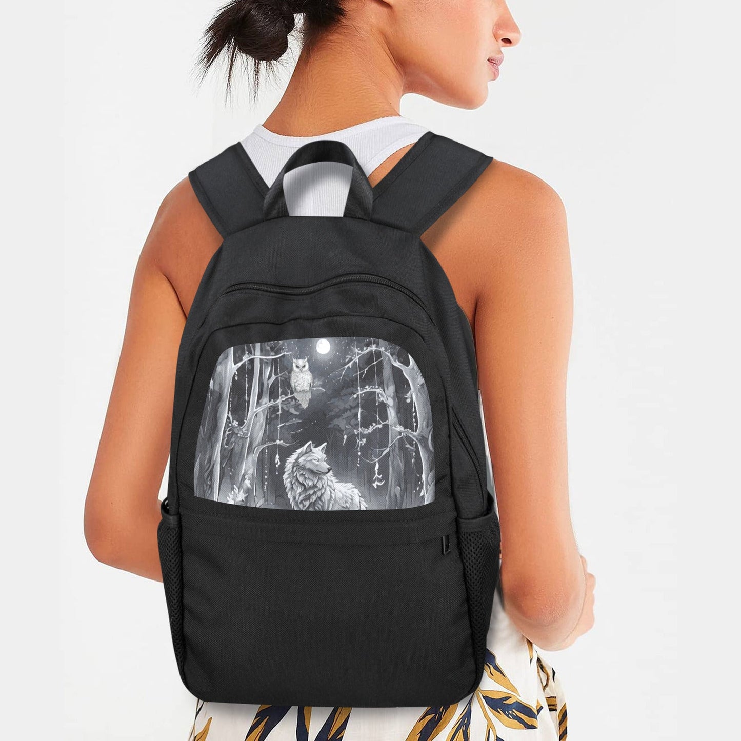 Wolf in Moonlit Forest Casual Backpack | Upper Part Printing