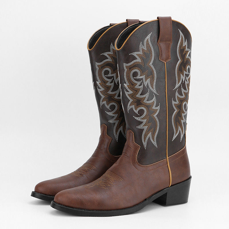 Men's Embroidery Retro High Leg Boot
