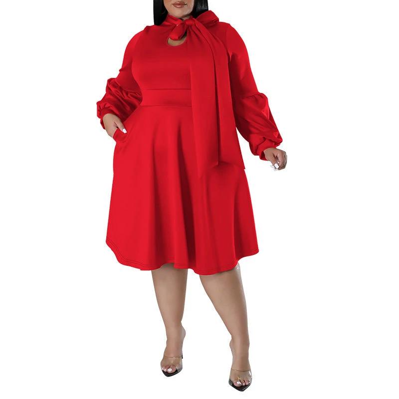 Long-sleeved Bubble Sleeve Midi Dress