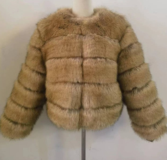 Faux Fox-fur Patchwork Thickened Warm Fur Coat