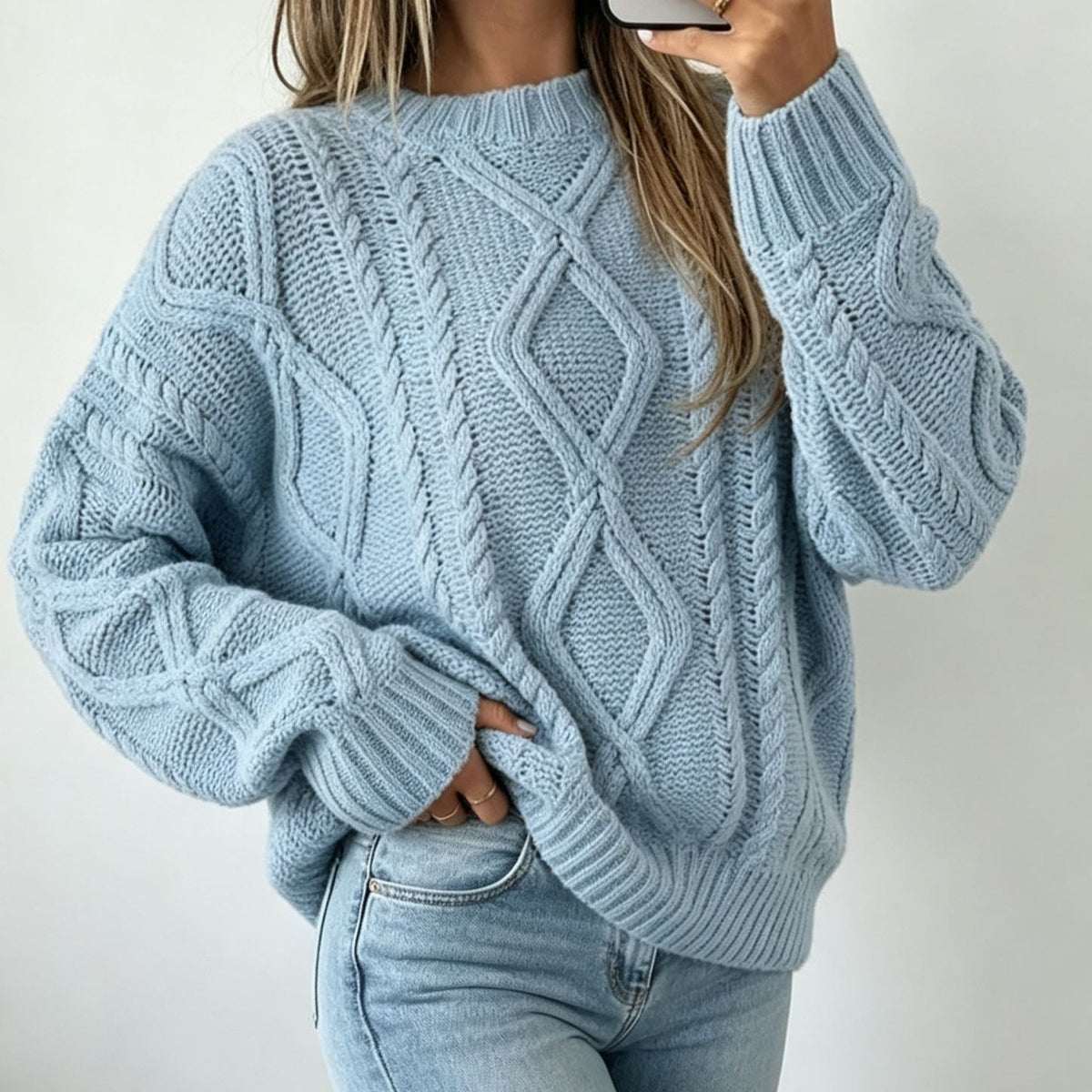Women's Round-neck Solid-color Loose-fit Casual Sweater