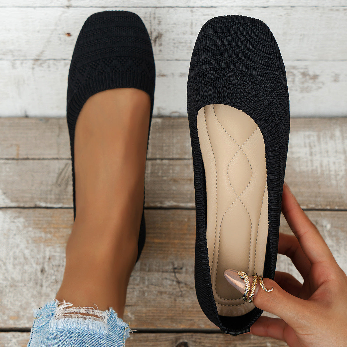 Zapatillas sin cordones de punto para mujer | Zapatillas transpirables de talla grande