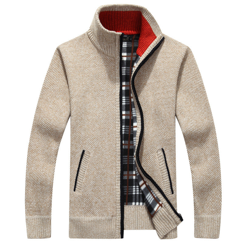 Men's Autumn And Winter Cardigan Zipper Sweater Thickened Fleece-lined Collar Men's Loose Warm Sweater Jacket Top For Men