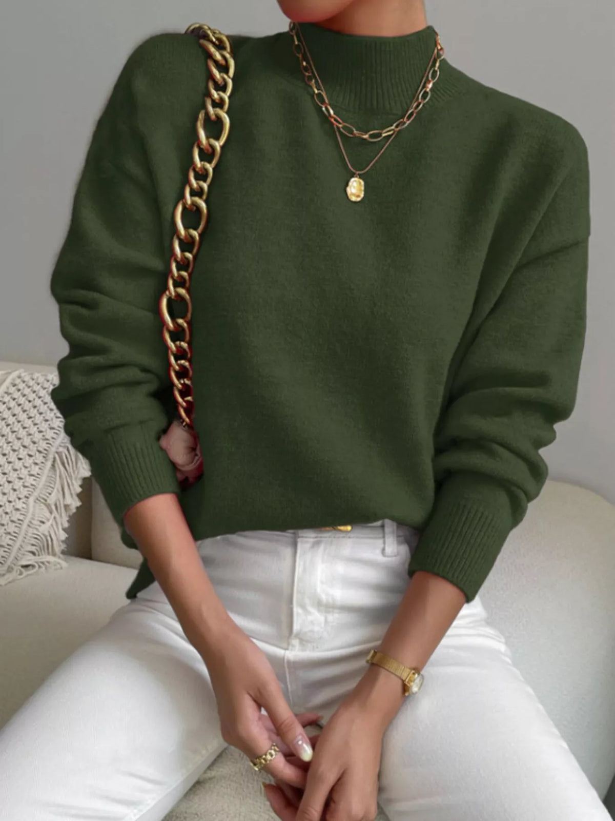 Mock Neck Dropped Shoulder Sweater