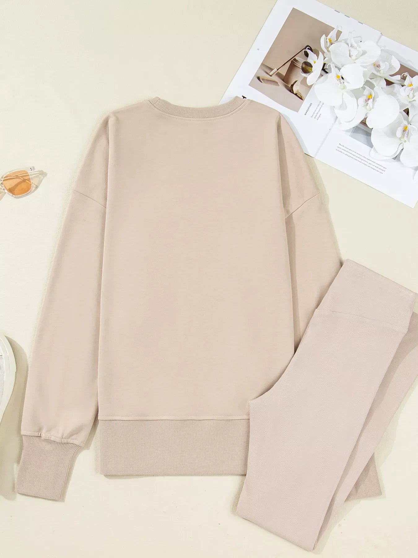 Conjunto de Sudadera Extragrande con Abertura y Leggings Acanalados de 2 Piezas