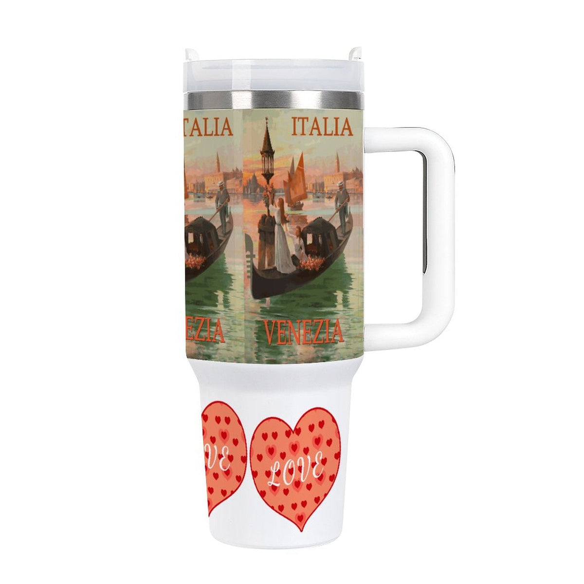 Venezia Italia Gondola Love 40oz Stainless Steel Tumbler with Handle and Lid