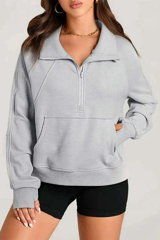 Trendsi Women's Half Zip Sweatshirt With Pockets — Fleece Pullover