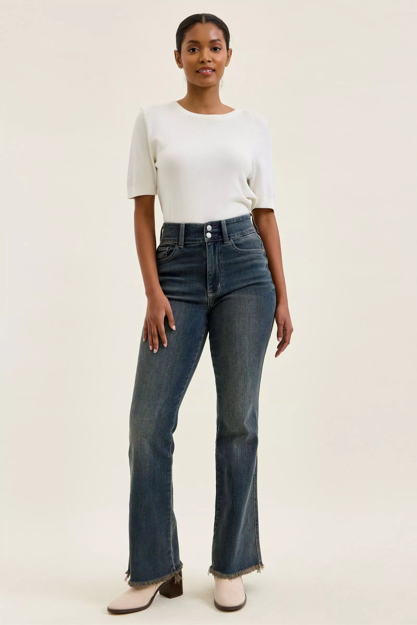 Judy Blue High Waist Double Button Frayed Hem Jeans
