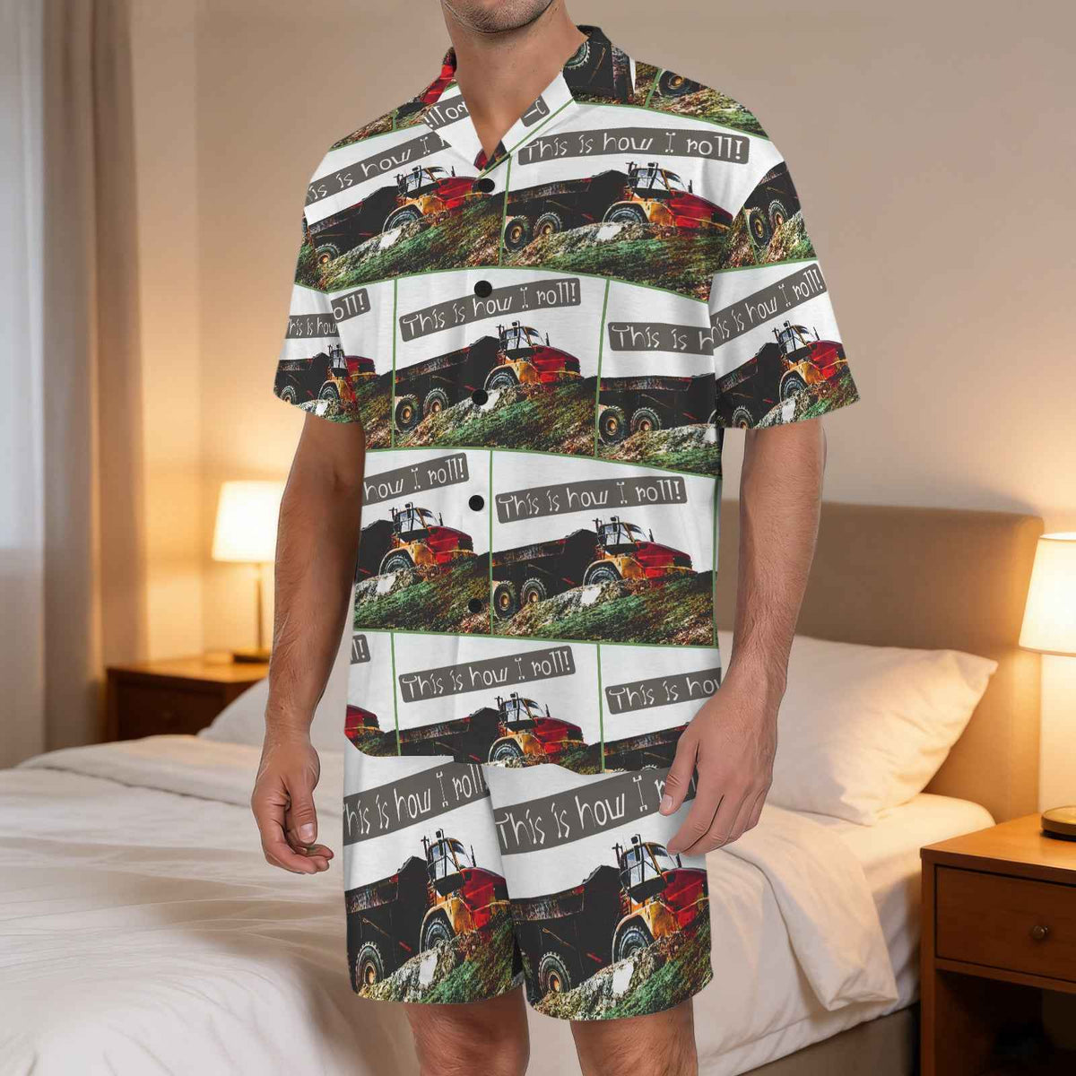 Dump Truck This is How I Roll Men's V-Neck Short Pajama Set