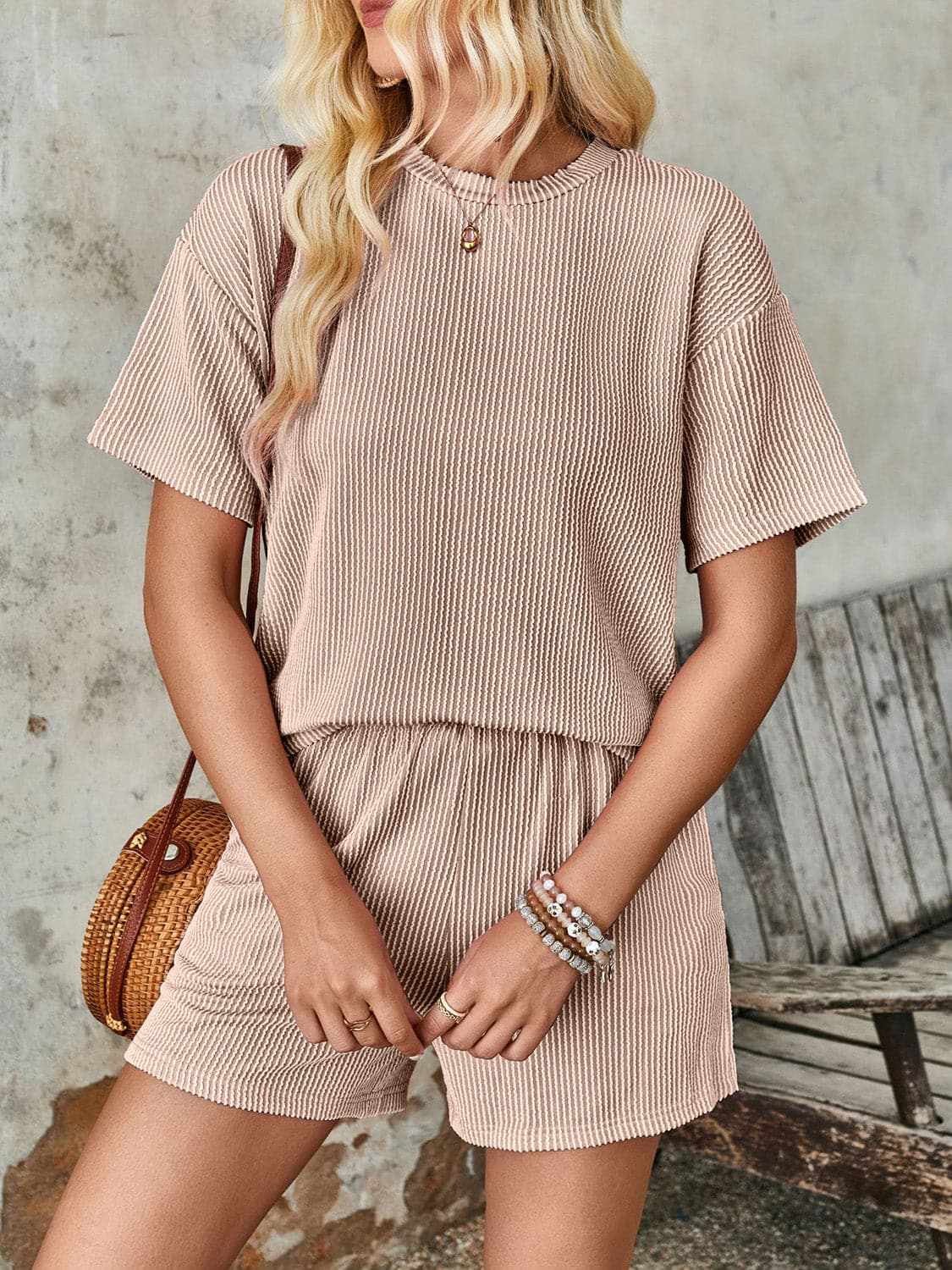 Two-Piece Sets Trendsi Textured Loungewear Set Women's Casual Shorts & Top - Soft & Comfy