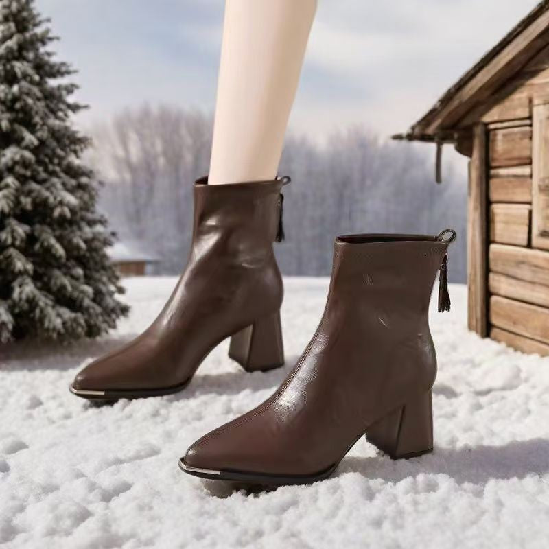 Women's Pointed-Toe Chunky Heel Ankle Boots