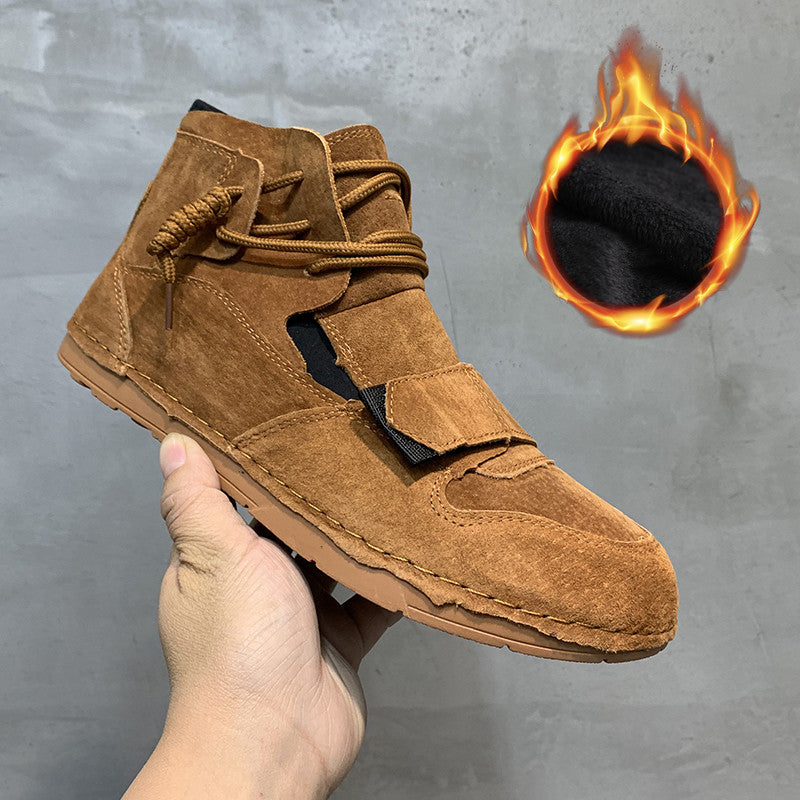 High Top Trendy Men Leather Velcro Shoes