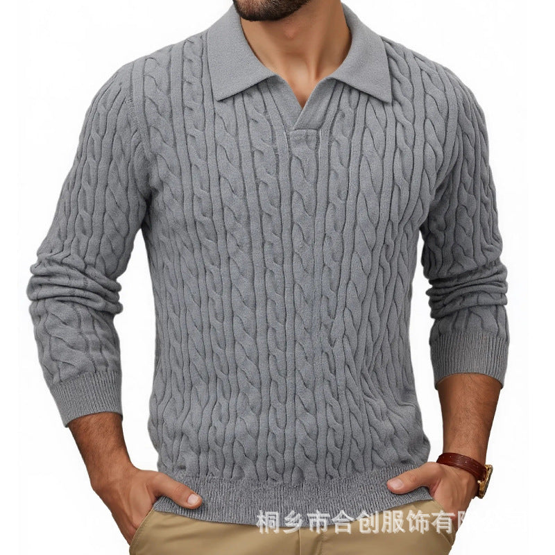 Knitted Long-Sleeve Cable-Knit Sweater For Men