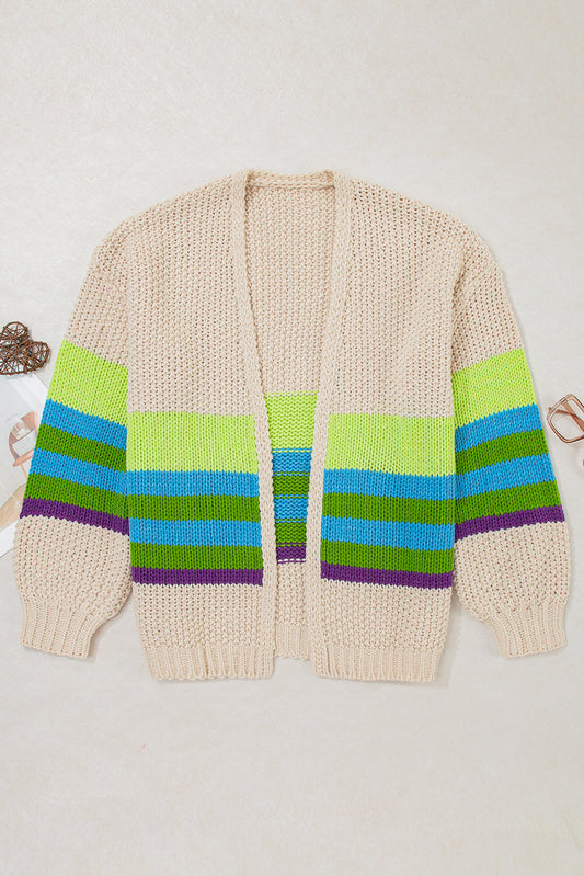 Parchment Color Block Crochet Open Front Plus Size Cardigan