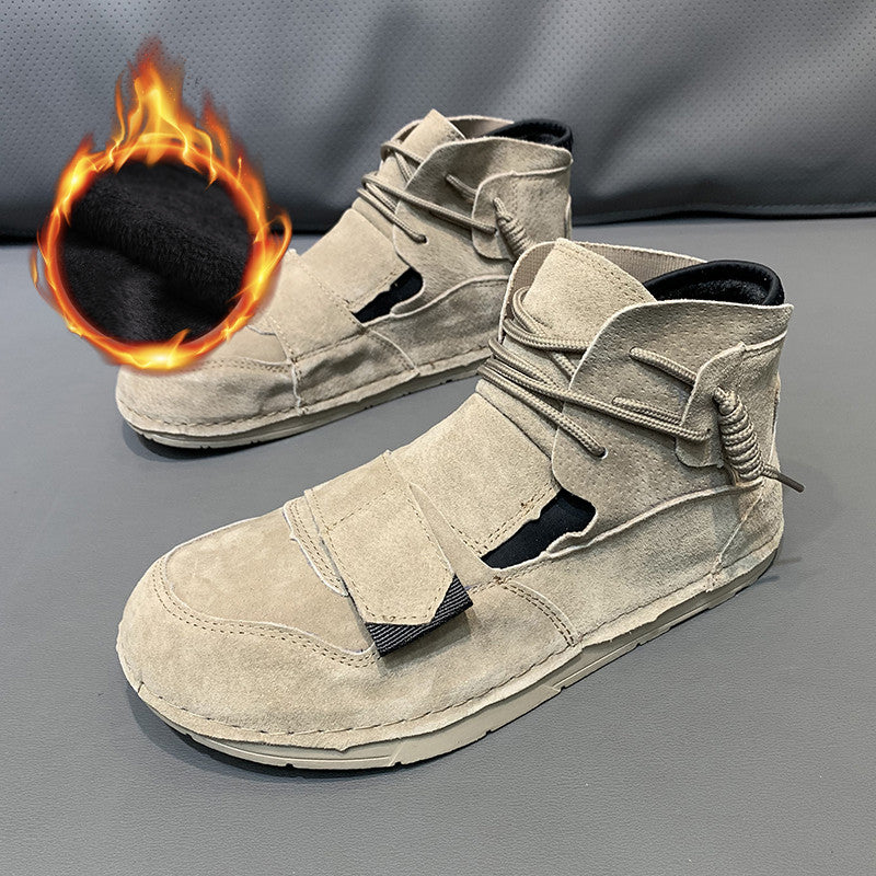 High Top Trendy Men Leather Velcro Shoes