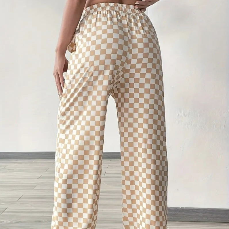 Pantalones de pata ancha de talle alto a cuadros