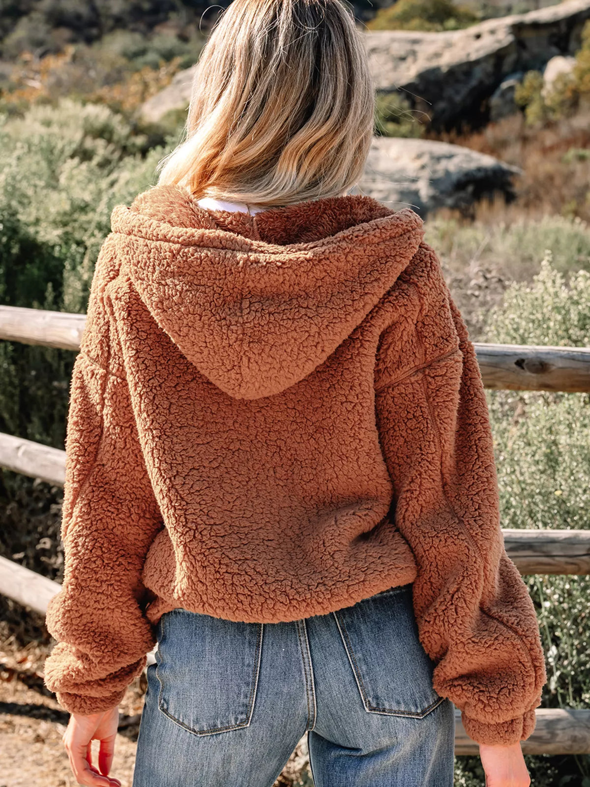 Zip Up Hooded Sherpa Jacket