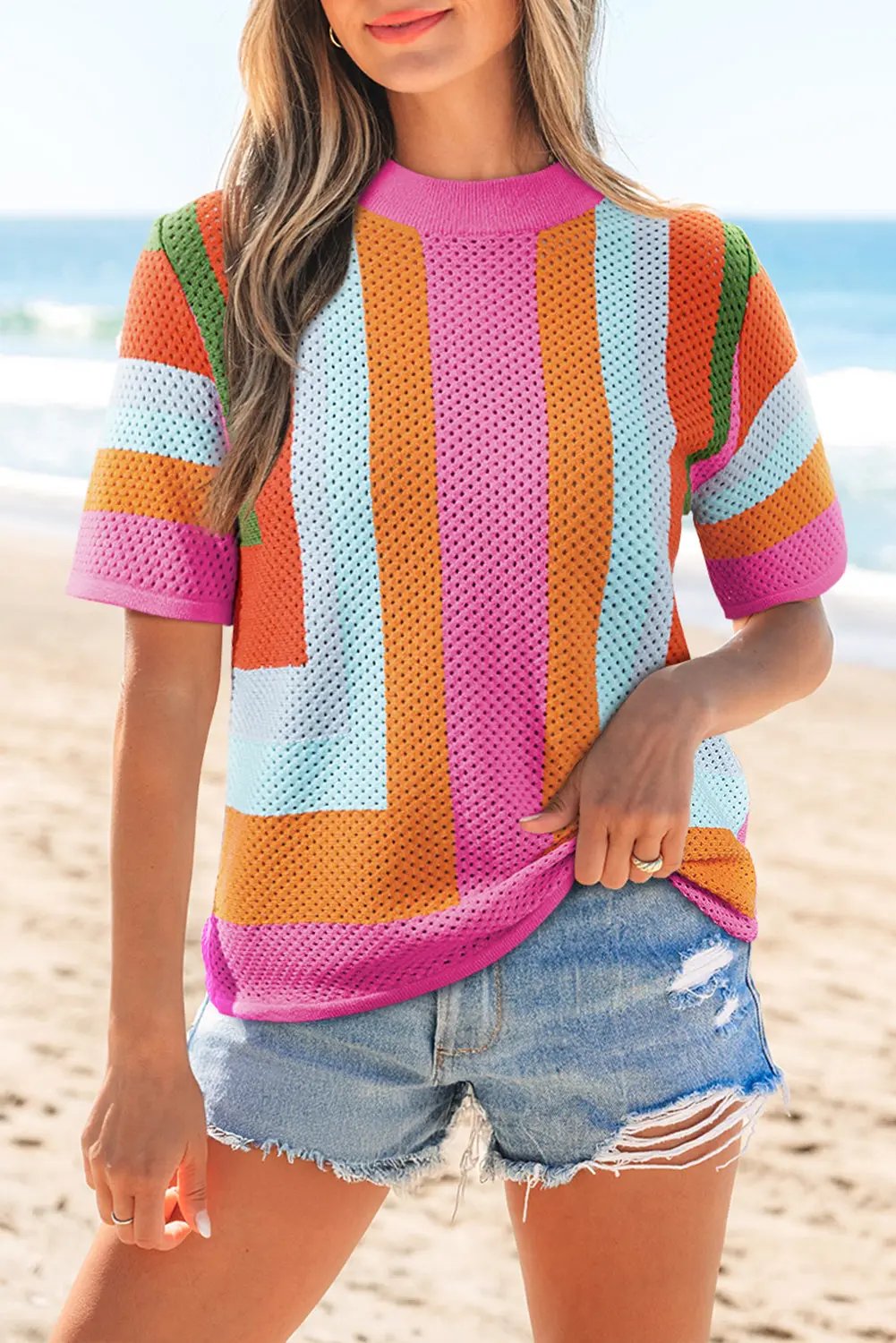 Women's Knit Sweater Knit Sweater - Soft Colorblock - Women's Casual Top