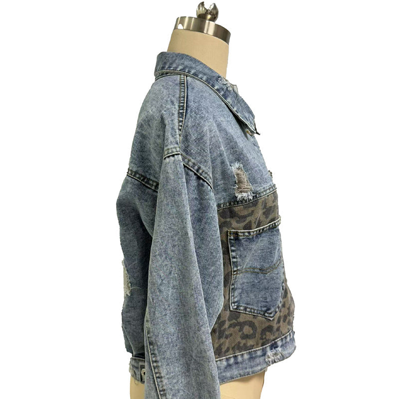 Chaqueta vaquera corta desgastada para mujer