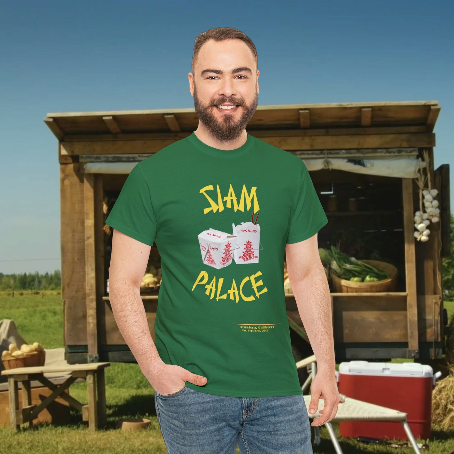 "DirkyThreadz Siam Palace T-Shirt - Bold Takeout Graphic Design in Black Cotton"