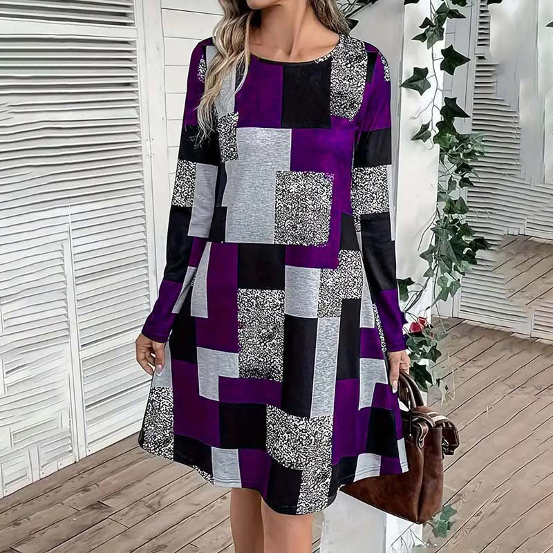 Vestido de manga larga con cuello redondo para mujer