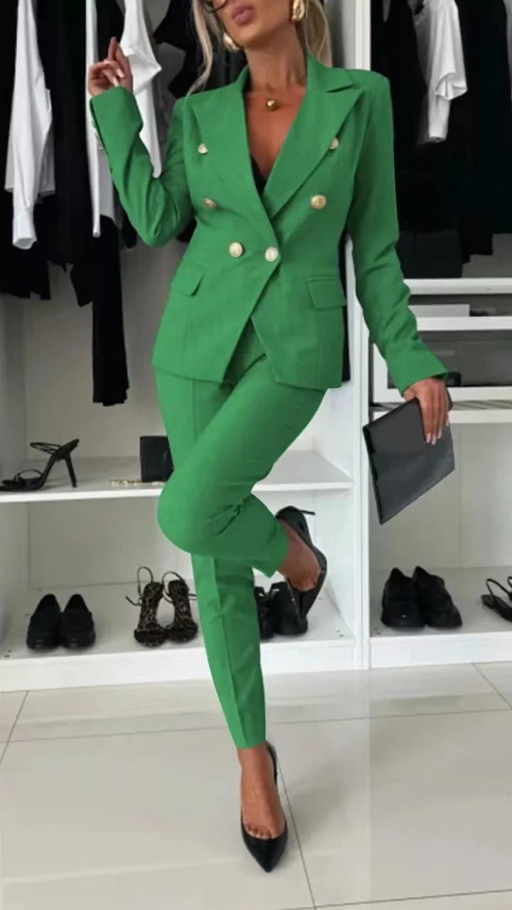 New All-matching Casual Suit Lapel Button-down Jacket And Slim-fit Trousers For Women's Office Business Set Clothing