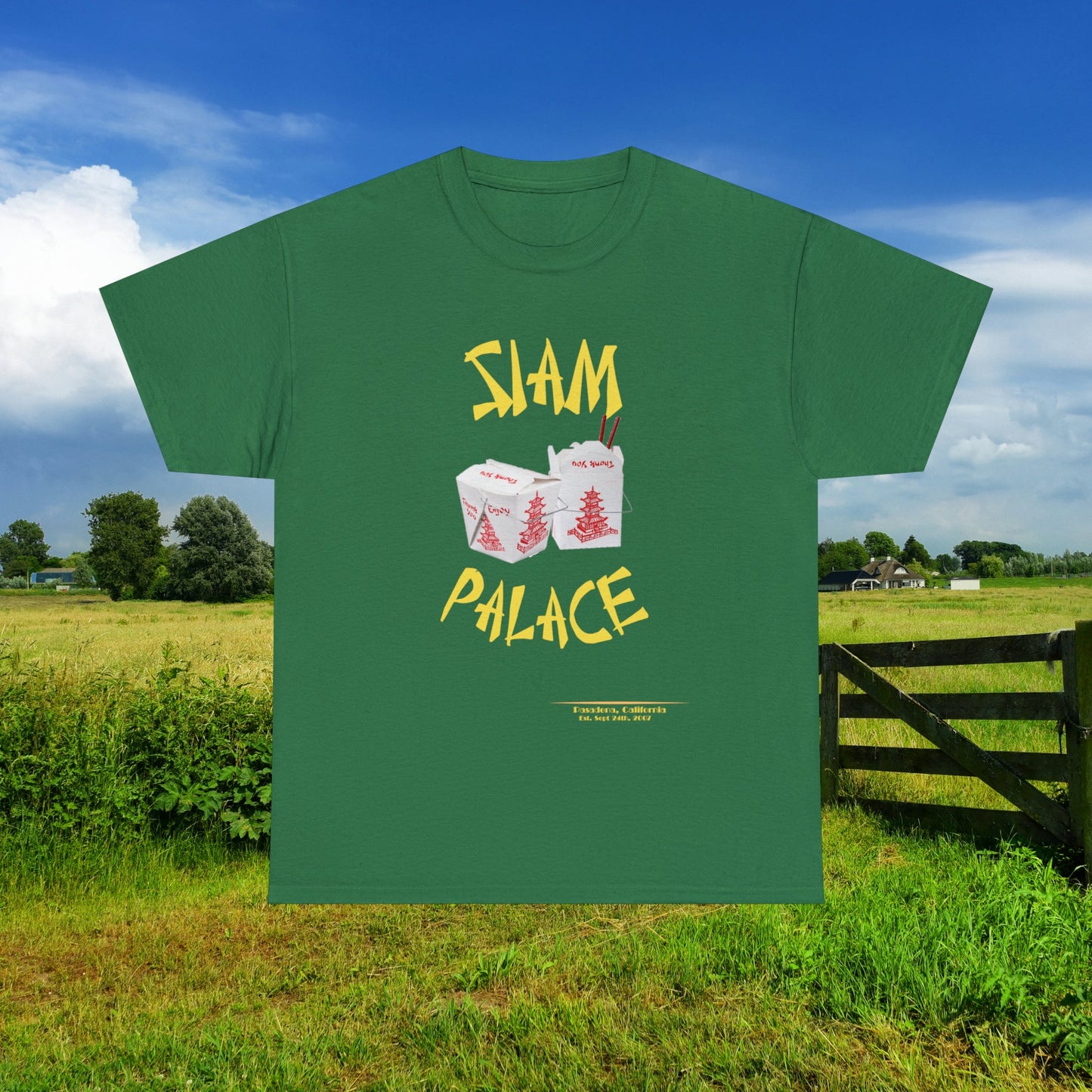 "DirkyThreadz Siam Palace T-Shirt - Bold Takeout Graphic Design in Black Cotton"