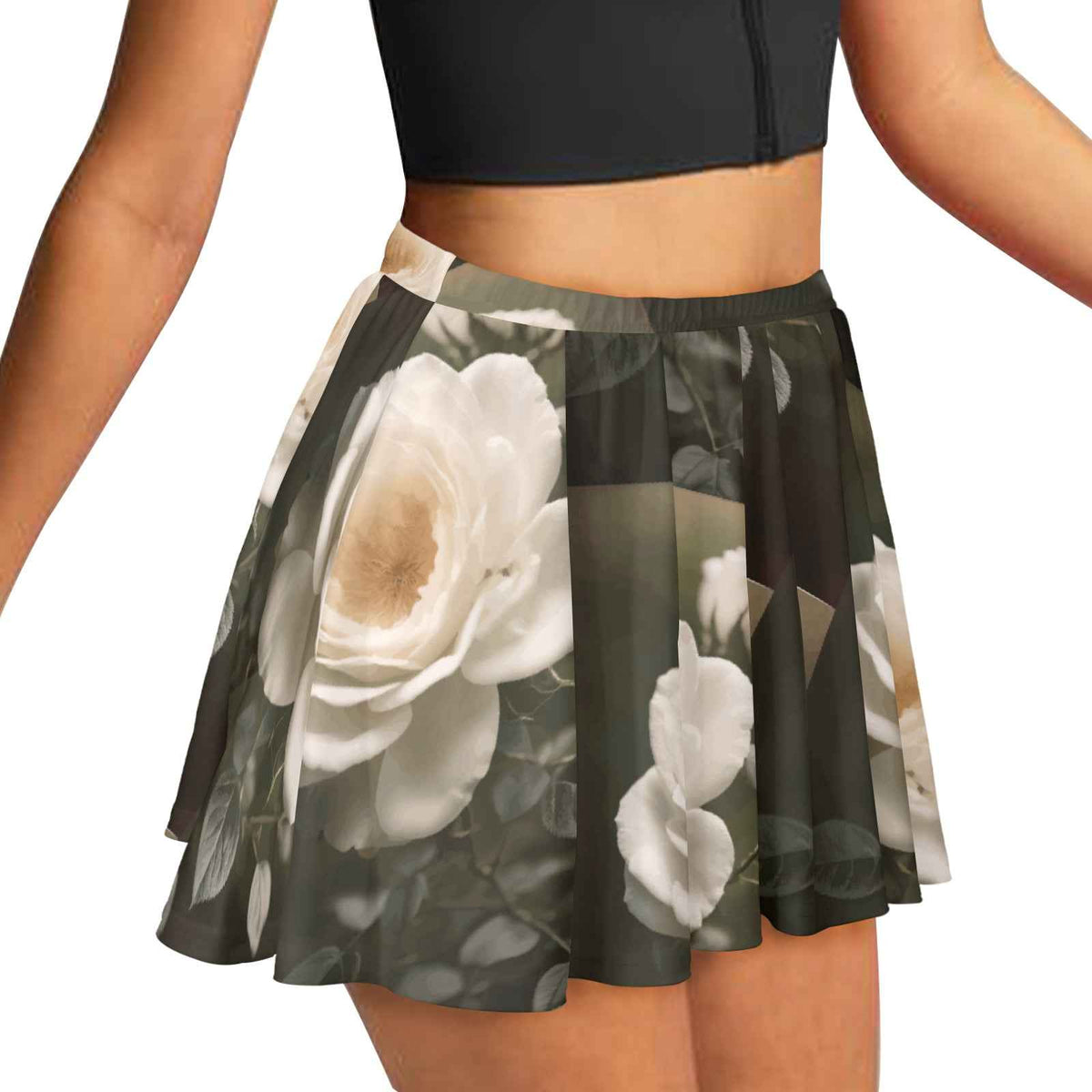 White Rose All Over Print Skater Skirt (Model D69)