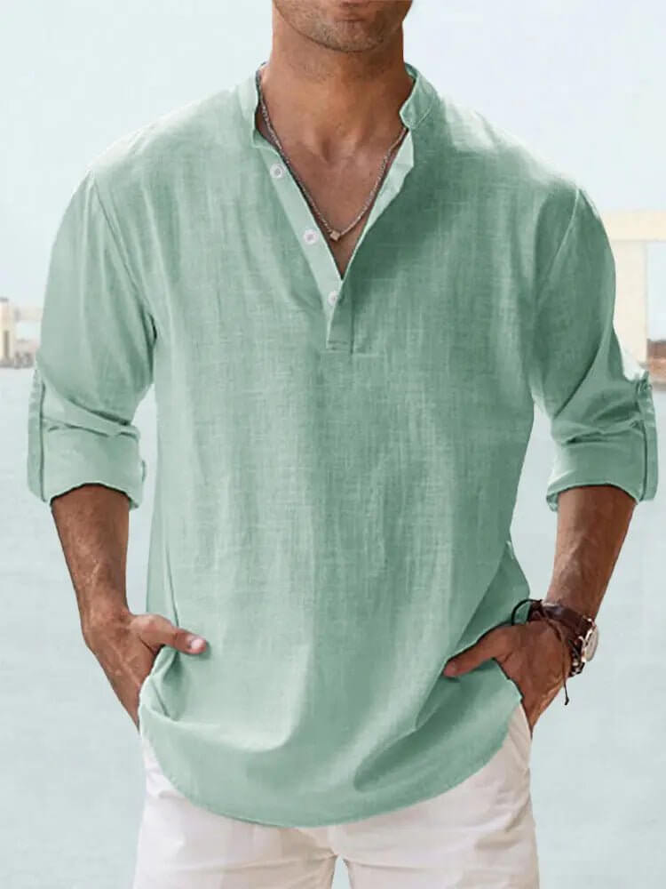 Men's Cotton Linen Shirt – Loose Fit Long Sleeve Casual Top