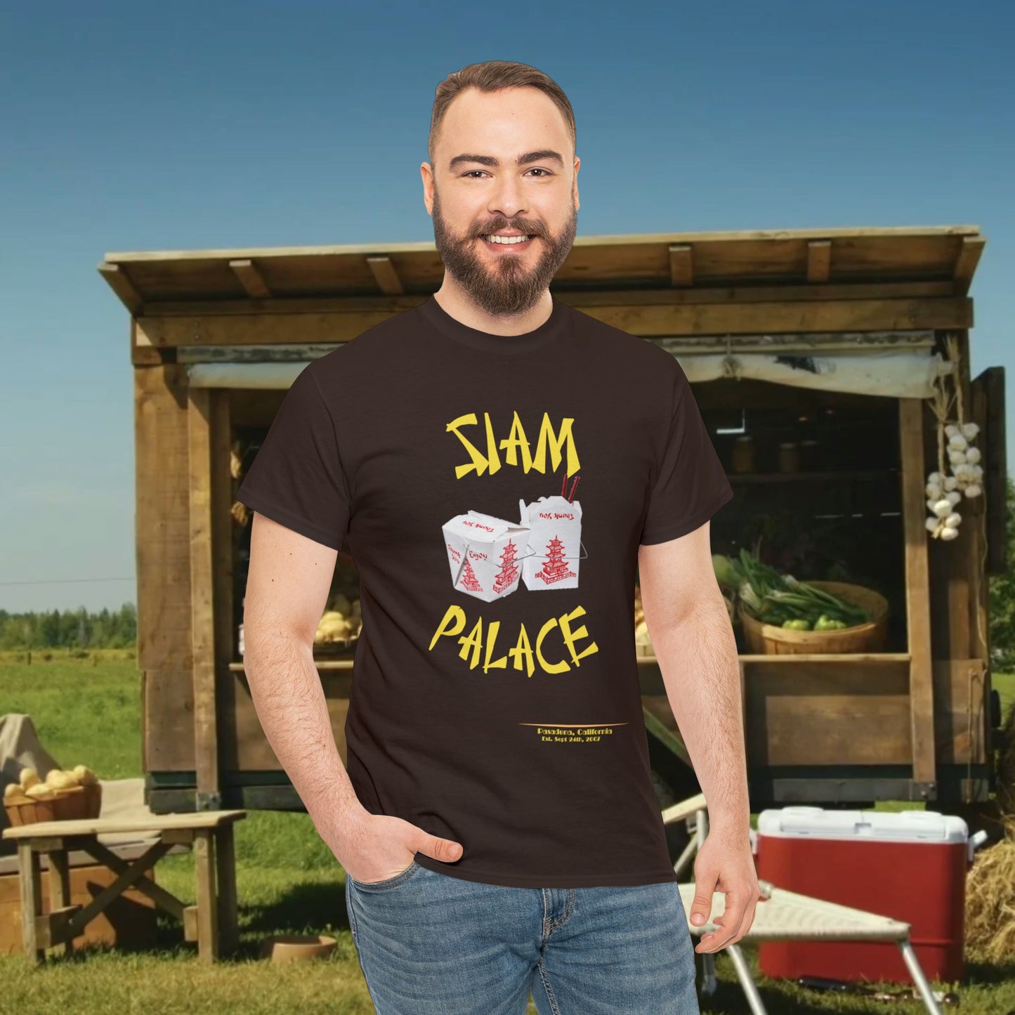 "DirkyThreadz Siam Palace T-Shirt - Bold Takeout Graphic Design in Black Cotton"
