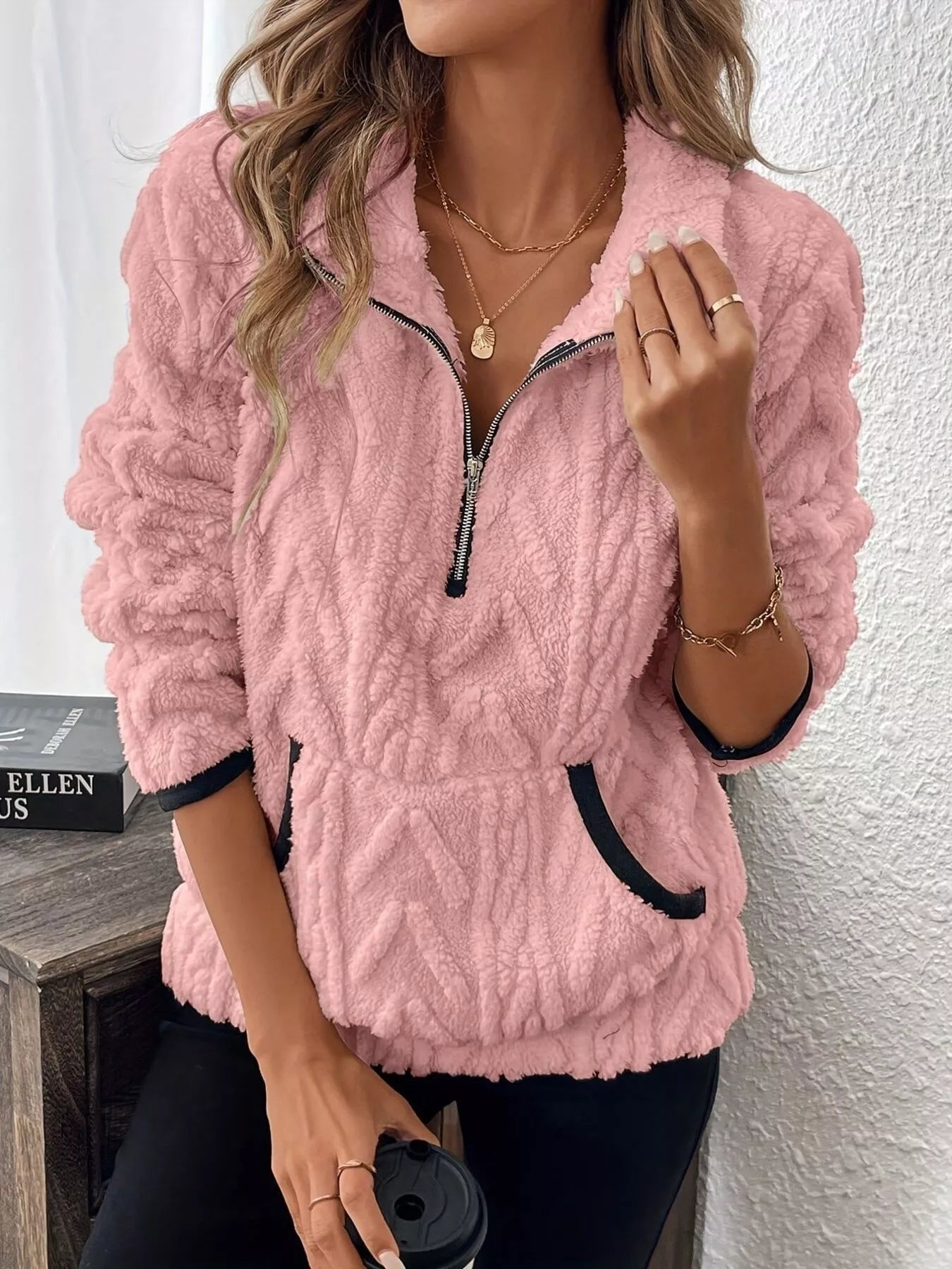 Sudadera polar de media cremallera de talla grande