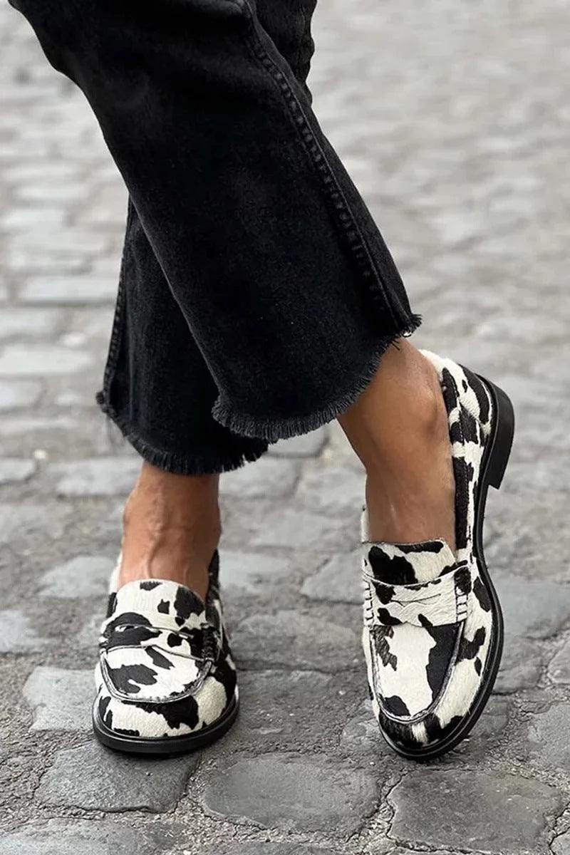 Women's Round-Toe Cow Print Casual Heels