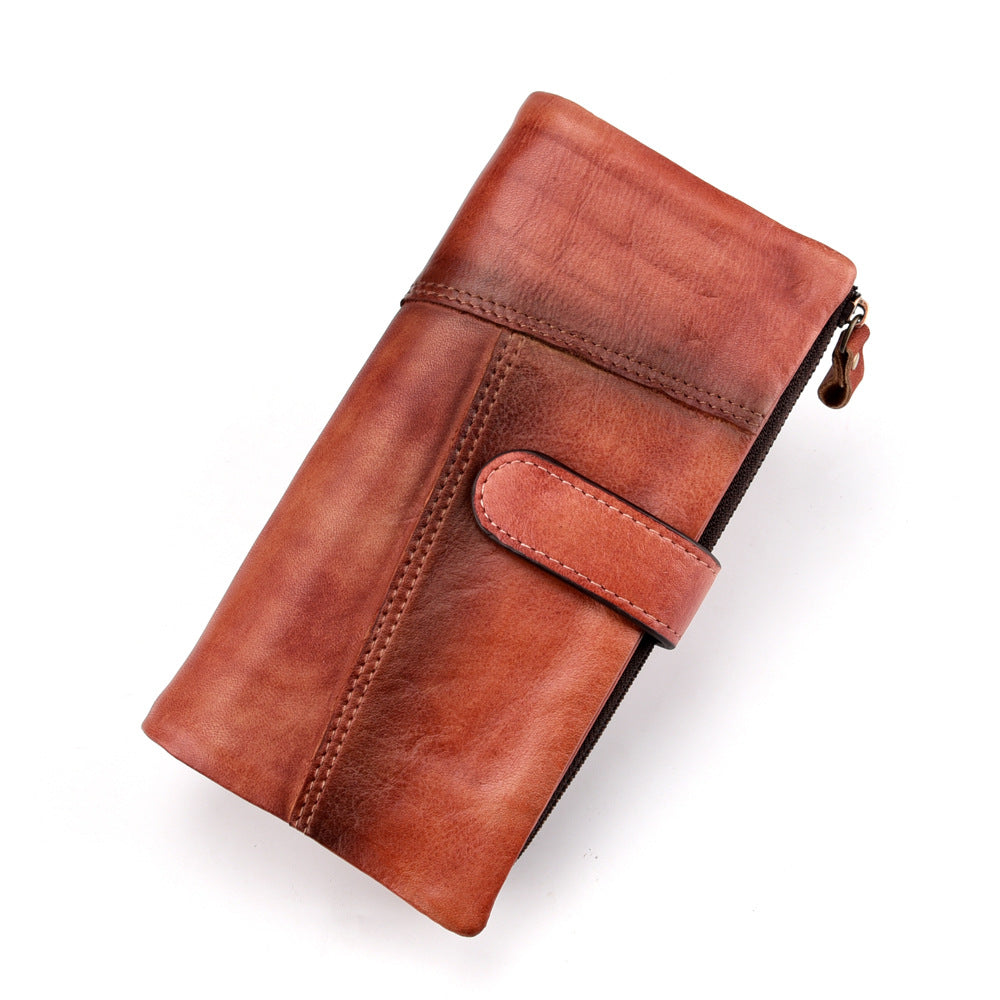 Men's Vintage Rubbed Leather Fashion Stitching Long Wallet