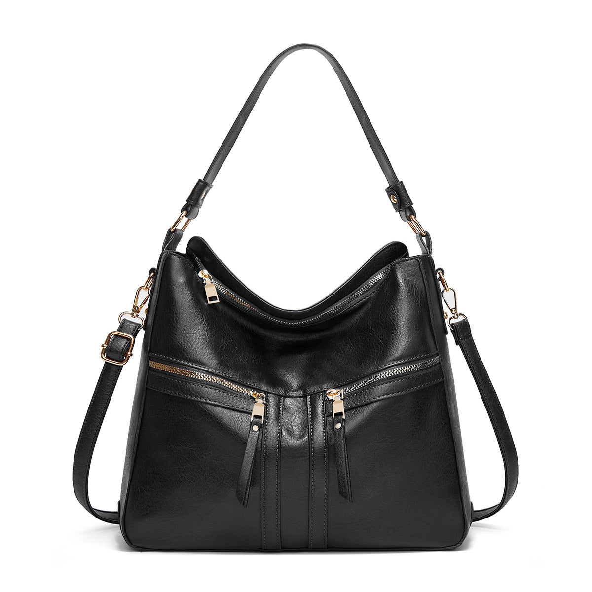 Double Zipper Soft Leather Large Capacity Tote Travel Tote Bag